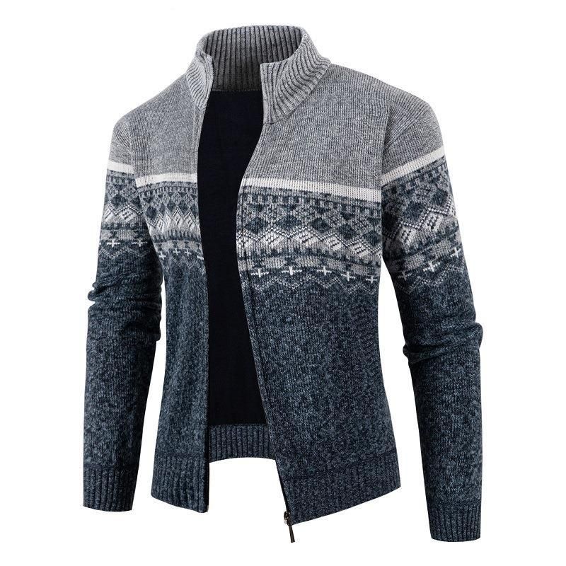 2024 new men's zipper cardigan color blocked casual knit stand up collar sweater jacket_voghion.com