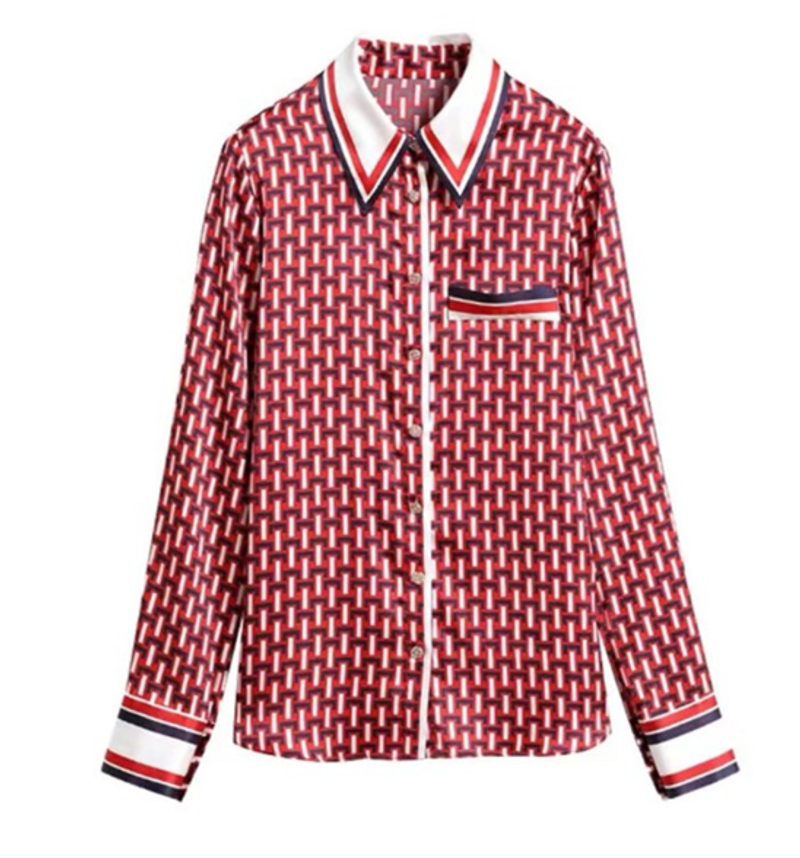 Női ruházat Hosszú ujjú selyem blúz csíkos patchwork bő ing_voghion.com
