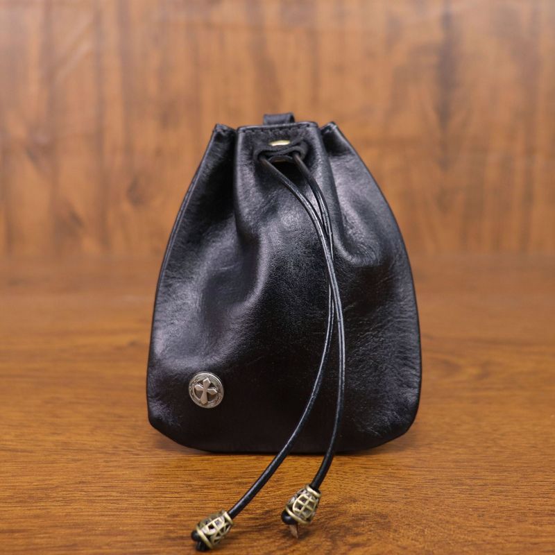 1 Pcs Leather Mini Medieval Pouch Keychain, Coin Organizer, Change Holder, Leather Drawstring Pouch For Men & Women_voghion.com