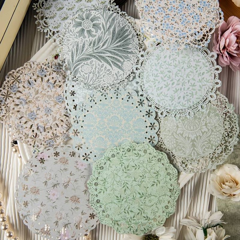 10pcs/packvibrant Mixed Color Hollow Lace Retro Floral Paper Bottom Materials, Suitable For DIY Crafts And Art Projects_voghion.com