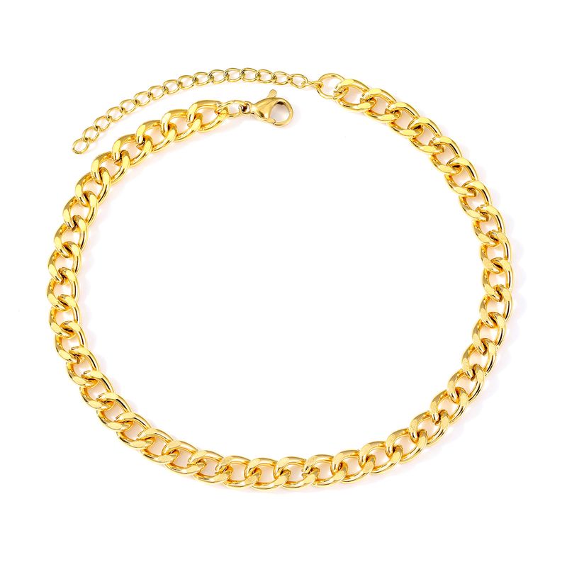 Bracciale in acciaio inossidabile con catena cubana alla moda, stile hip hop, con cerchio semplice dorato_voghion.com