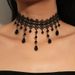 Women's Bold Black Crystal Choker - Unique Lace Collar Chain Torque Necklace_voghion.com