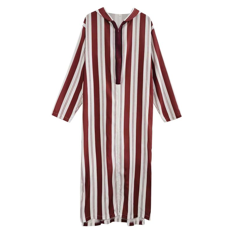 Men's Clothing ethnic style men's clothing 2024 autumn new color matching striped long Muslim robe hoodie_voghion.com