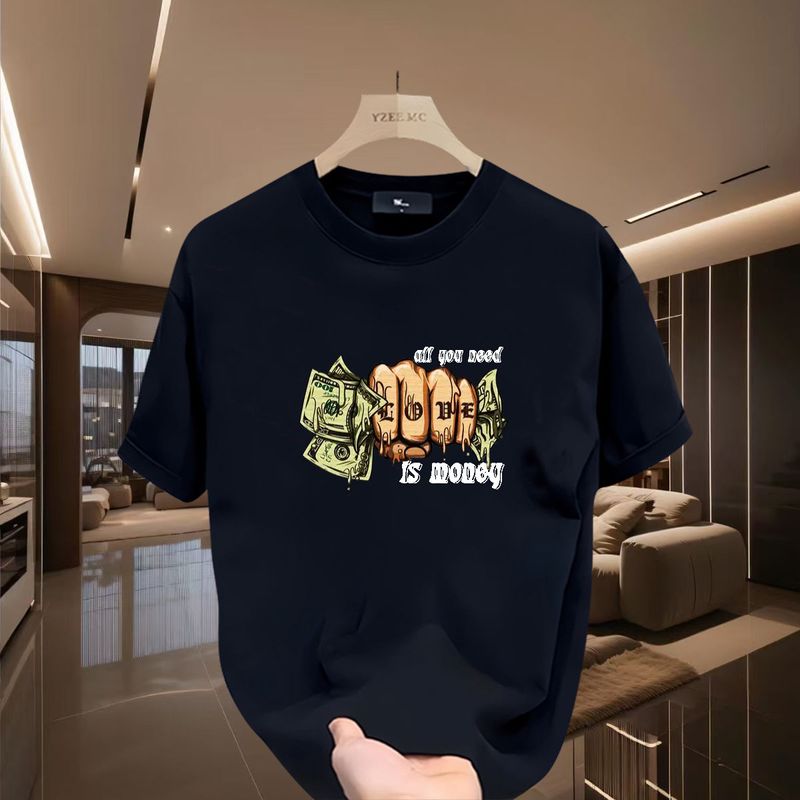 Rundhals-T-Shirt aus reiner Baumwolle, kurzärmelig, Sommer 2025, Neuheit, Übergröße, kraftvolle und hochwertige Atmosphäre, Herren_voghion.com
