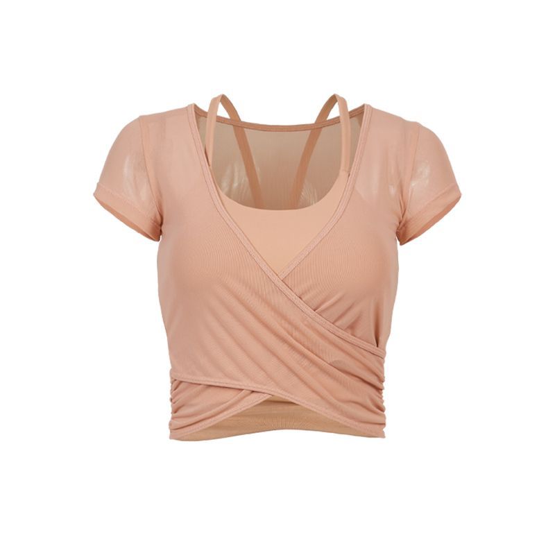 Yoga suit short sleeved women's summer thin two-piece breathable sports t-shirt running outerwear fitness_voghion.com