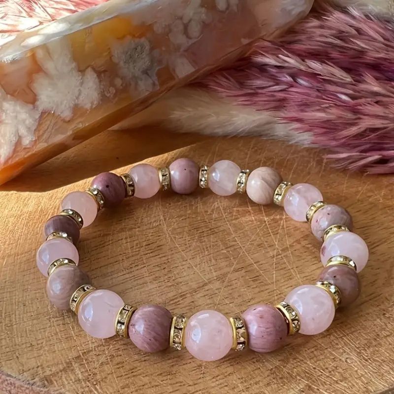 Crystal Natural Red Wood Grain For Women Pink Fresh Style Bracelet_voghion.com
