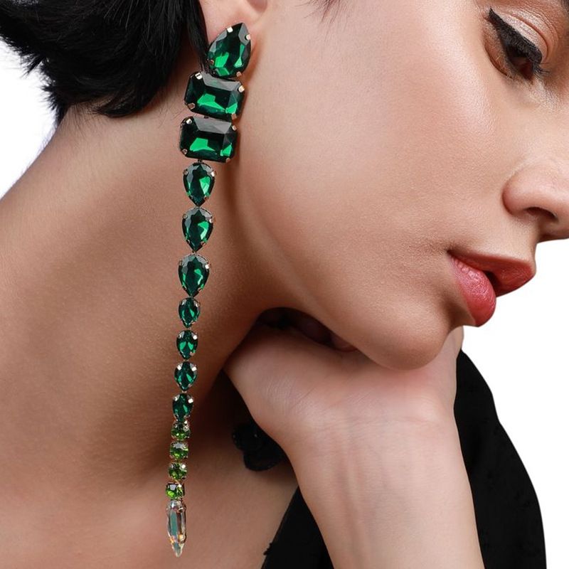 Neue Stil Smaragd Quaste Übertrieben Strass Ohr Anhänger Persönlichkeit Party Zubehör Ohrringe_voghion.com