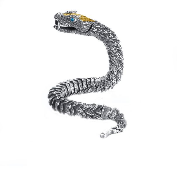 Black Snake Silver-Plated Bracelet For Men, High-End Niche Design, Unique Medusa Rattlesnake Hip-Hop Bold Style_voghion.com
