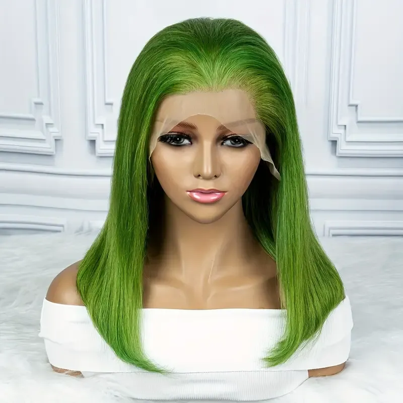 Atmungsaktive grüne Bob-Perücke mit 180 % Dichte und 13 x 4 Spitzenverschluss – natürlich aussehend und bequem_voghion.com