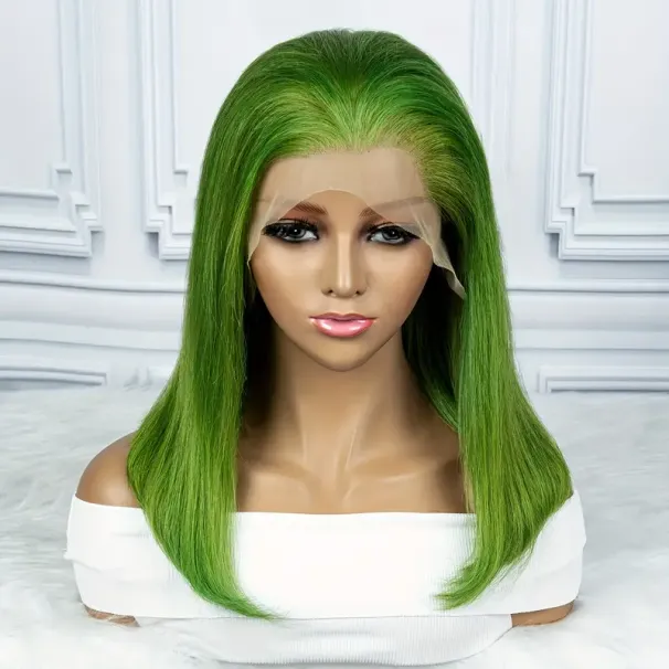 Atmungsaktive grüne Bob-Perücke mit 180 % Dichte und 13 x 4 Spitzenverschluss – natürlich aussehend und bequem_voghion.com