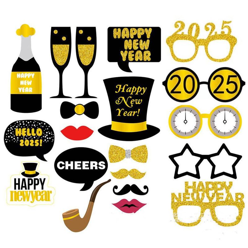20 pieces of glitter 2025 New Year's Eve fun decoration black gold sprinkle powder Happy New Year photo props_voghion.com