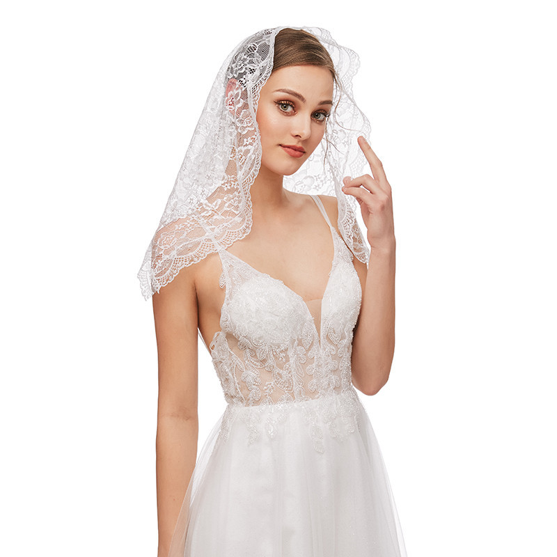 Ropa de mujer, pañuelo musulmán triangular de encaje, fuente de comercio exterior, velo de novia, estilo europeo y americano, estudio de fotografía de bodas._voghion.com