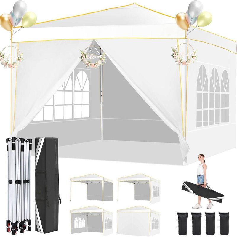 10x10 Pop Up Canopy, Canopy Tent 10x10 Gazebos, Ez Up Canopy For Parties Beach Camping Party Event Shelter Sun Shade With 4 Sidewalls & Carry Bag_voghion.com