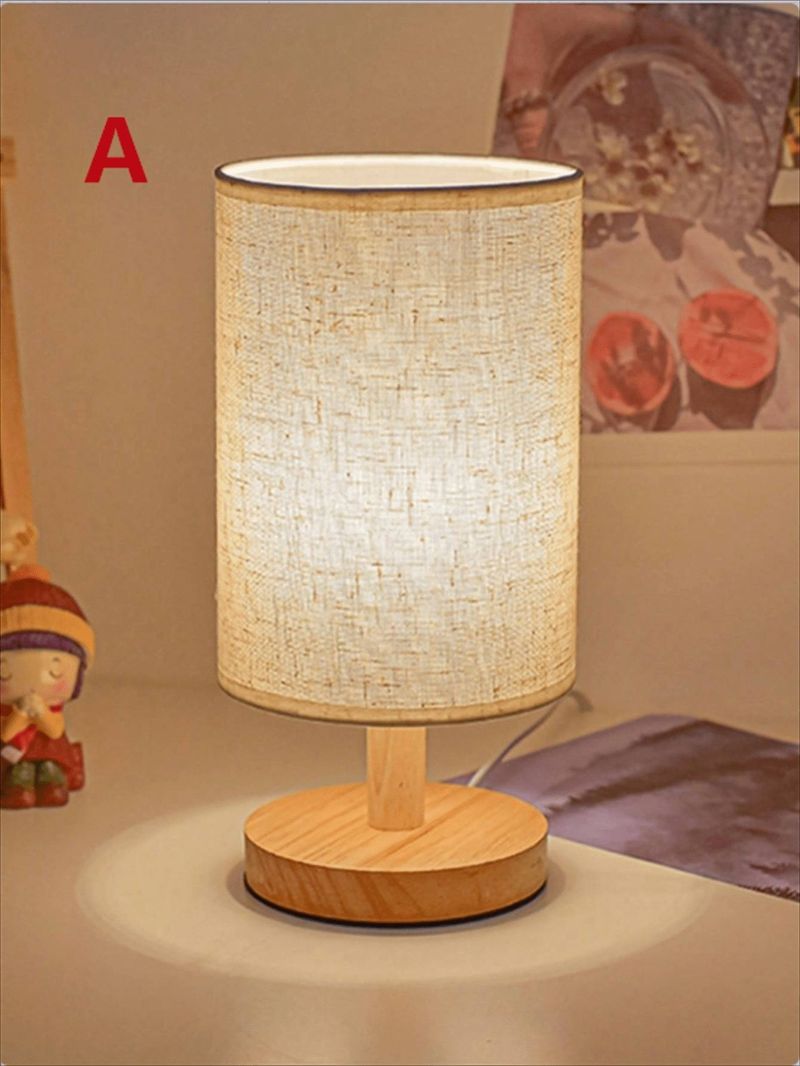 Lampada da scrivania moderna in stile nordico con struttura in legno e lino, luce per camera da letto, lampada a LED calda, alimentazione USB, lampada da comodino creativa per camera da letto e soggiorno._voghion.com