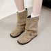 Cameido Women's Suede Leg Tube Boots Retro Belt Buckle Pleated Stackable Boots Mocha Western Boots_voghion.com