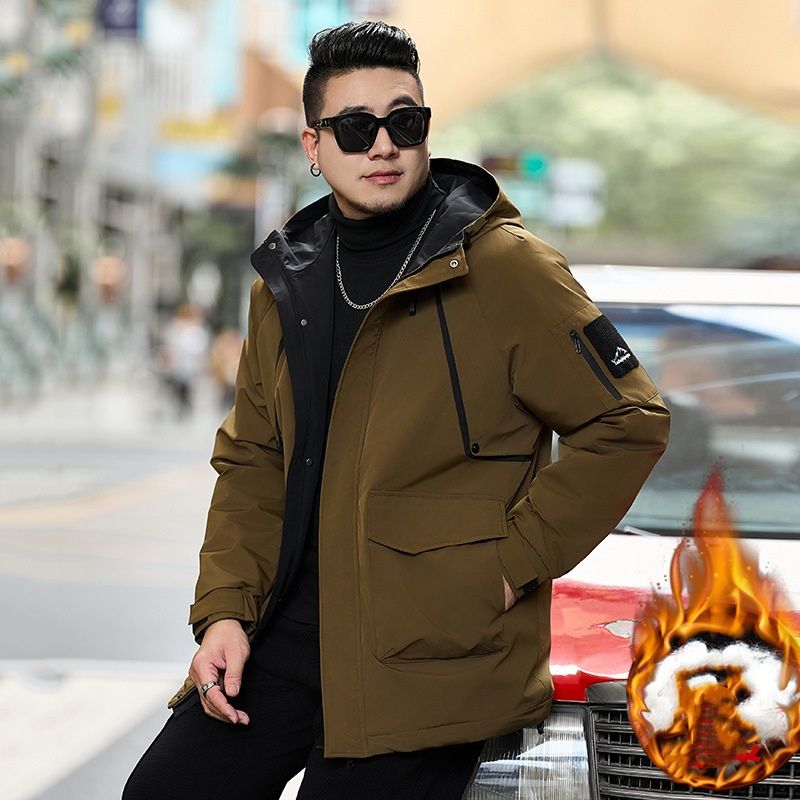Oversized Winter Jacket For Men – Heavyweight Workwear Parka With Detachable Hood & Contrast Panels (Black/Army Green, 4XL-11XL)_voghion.com