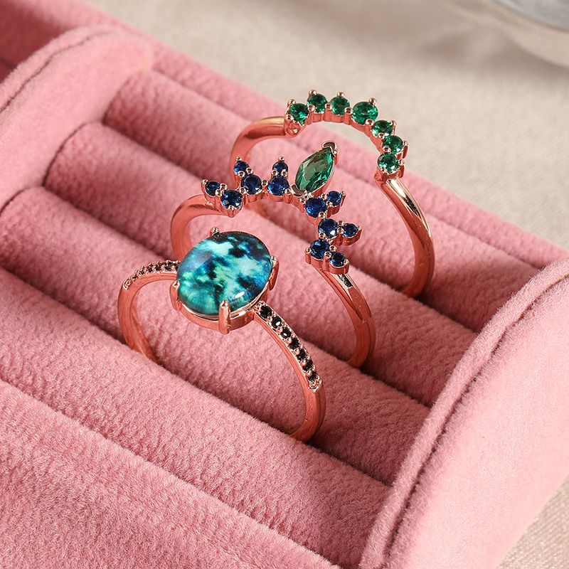 3-teiliges Set Türkisringe im Vintage-Boho-Stil, rosévergoldet, geeignet für Jubiläen, Festivals, Partys, Urlaube, kann verschenkt werden als_voghion.com