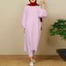 Verve 2025 New Muslim Comfortable Casual Solid Color Sleeve Round Neck Split Long Pants Set_voghion.com