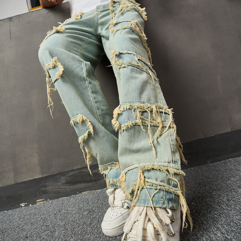 Abbigliamento maschile 2024 Nuovi jeans retrò a gamba larga Pantaloni alla moda Pantaloni a gamba larga High Street_voghion.com