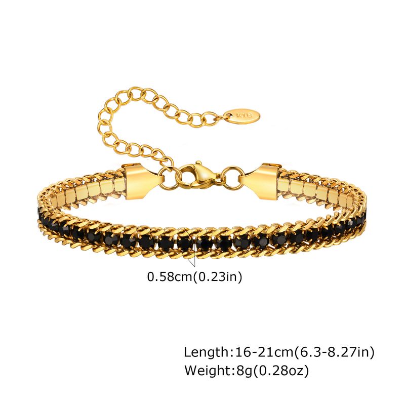 Bracciale a tre strati color oro con catena in acciaio inossidabile e zirconi per donna BR-1534_voghion.com