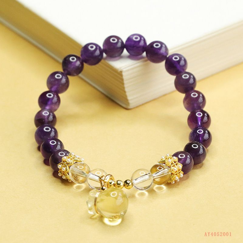 Natural Amethyst Citrine Money Bag Bracelet, Women's Colorful Treasure Bracelet Jewelry._voghion.com