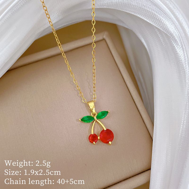 【 Titanstahl 】 Rote Kirschfrucht leichtes Luxustemperament wunderschöne Volldiamanthalskette Damen vielseitiges Schlüsselbein_voghion.com