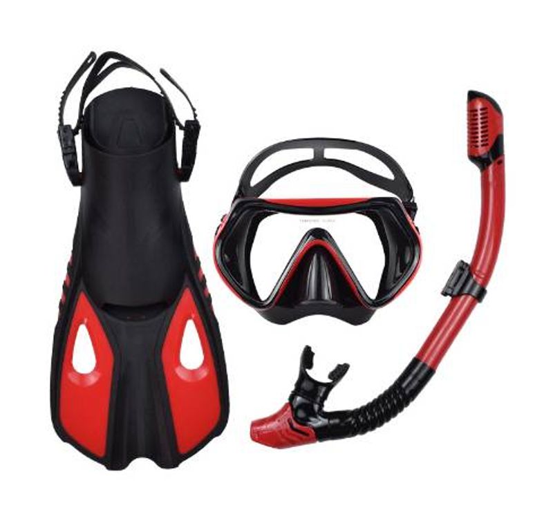 Snorkling tre skatter set stor ram dykspegel mask anti-kvävning hel torr andningsrör långa fenor snorkelutrustning_voghion.com
