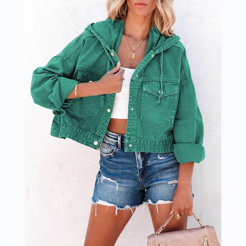 Veste en jean pour femme, automne et hiver, nouvelle veste ample à capuche avec cordon de serrage 606_voghion.com