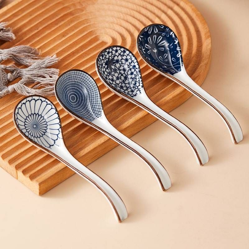 Blue & White Ceramic Soup Spoon - Long Handle Tea Spoon Creative Tableware For Home & Restaurant_voghion.com