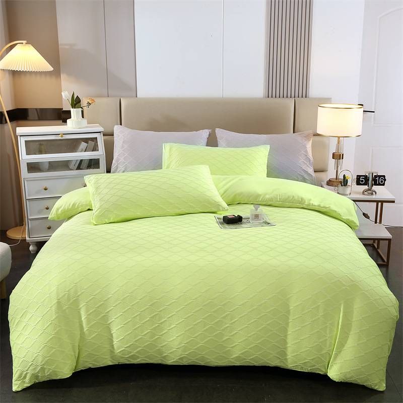 Minimalist Duvet Cover Set - Solid Color Seersucker Bedding Pillowcases Included Breathable & Wrinkle-Resistant_voghion.com