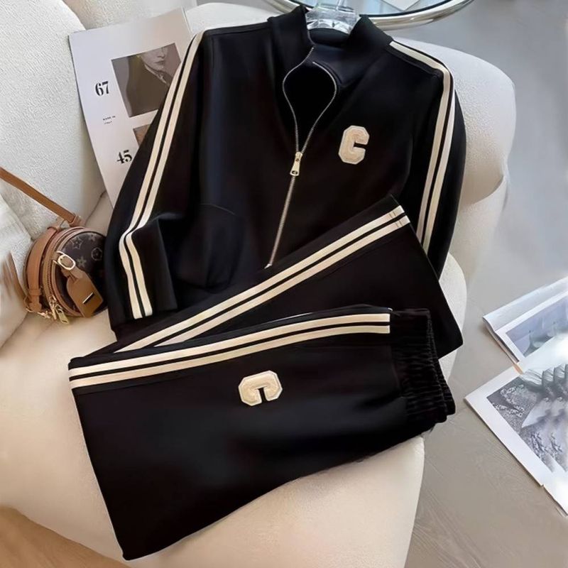 Kadın Giyim İlkbahar ve Sonbahar Moda Rahat Spor Takım Elbise Kadınlar İçin, Şık ve Yaş Azaltıcı Küçük Boy Kazak Rahat Pantolon İki Parça Takım Elbise_voghion.com
