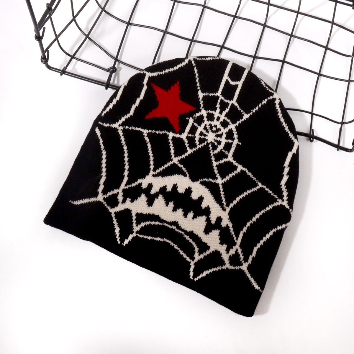 Gothic Spider Web Jacquard Knit Beanie - Trendy Unisex Winter Hat For Men & Women - Soft Acrylic Warm Skull Cap With Streetwear Style_voghion.com