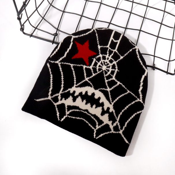Gothic Spider Web Jacquard Knit Beanie - Trendy Unisex Winter Hat For Men & Women - Soft Acrylic Warm Skull Cap With Streetwear Style_voghion.com