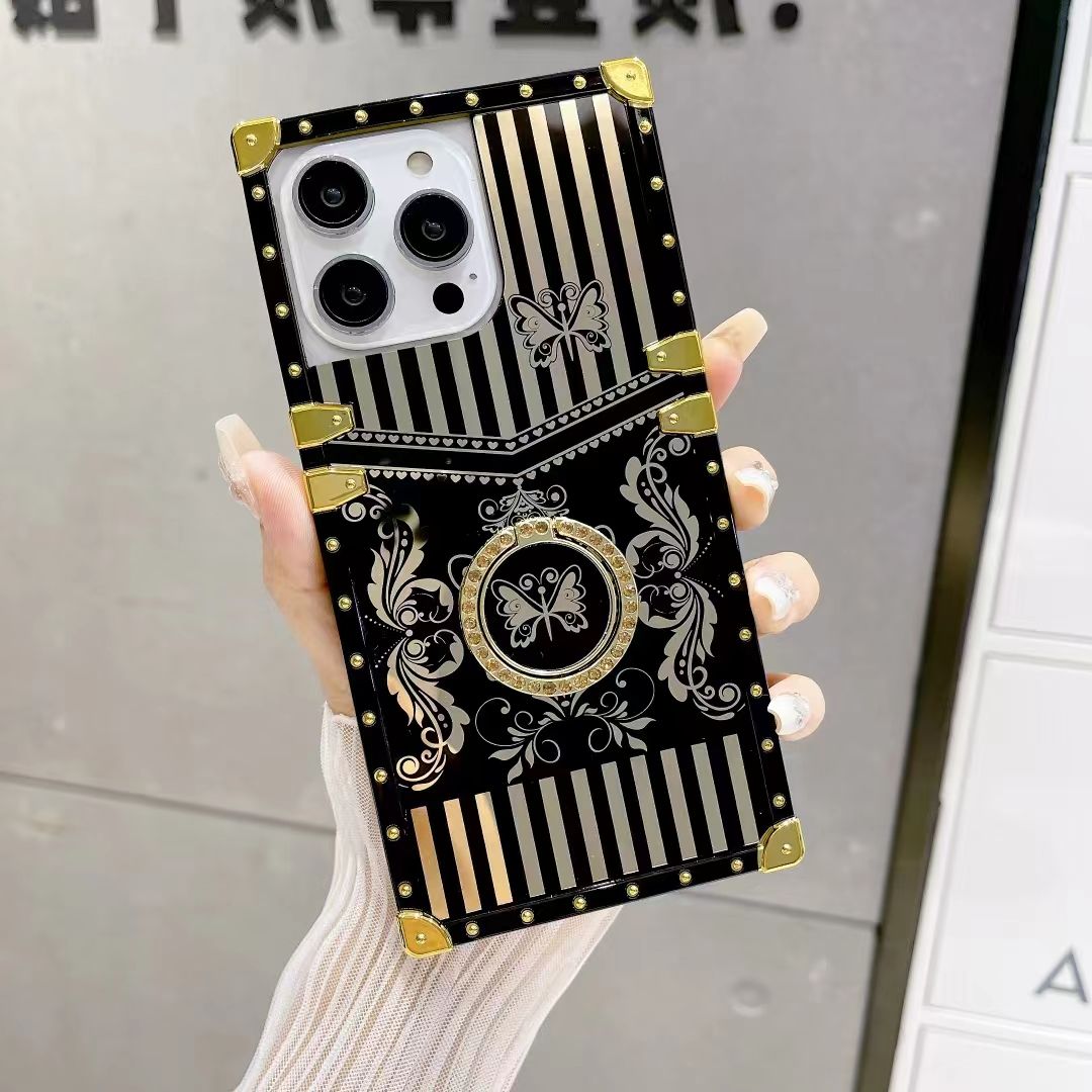 iPhone 11 12 13 14 15 Pro Max Plus készülékhez, luxus pillangós virágmintás kristálygyűrű tartó telefontok_voghion.com