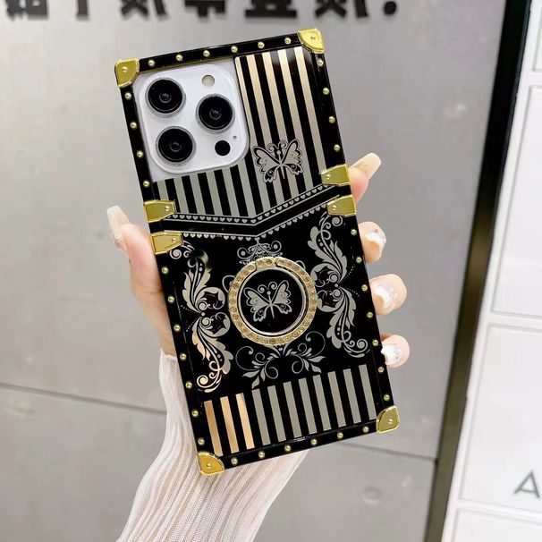 iPhone 11 12 13 14 15 Pro Max Plus készülékhez, luxus pillangós virágmintás kristálygyűrű tartó telefontok_voghion.com