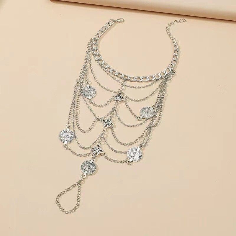 Bohemian Punk Style Metal Heavy Craft Multi-layer Chain Tassel Coin Anklet Foot Jewelry_voghion.com