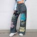 Women's Graffiti Print Wide-Leg Jeans – Streetwear Denim Pants With Artistic Flair (S/M/L/XL/XXL, Relaxed Fit, Mid-Rise, Machine Washable)_voghion.com
