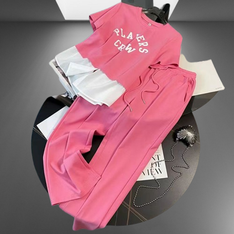 Abbigliamento da donna Moda sportiva casual abiti per donna estate 2024 nuovo stile elegante vita maniche corte due pezzi pantaloni gamba larga vestito due pezzi_voghion.com