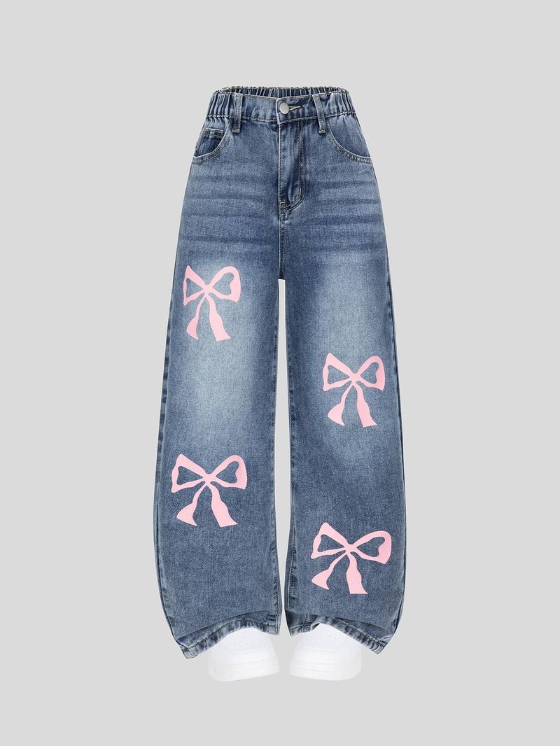 Mother & Kids Fashionable And Casual Simple And Versatile Suitable For Daily Travel College Casual Loose Denim Trousers_voghion.com