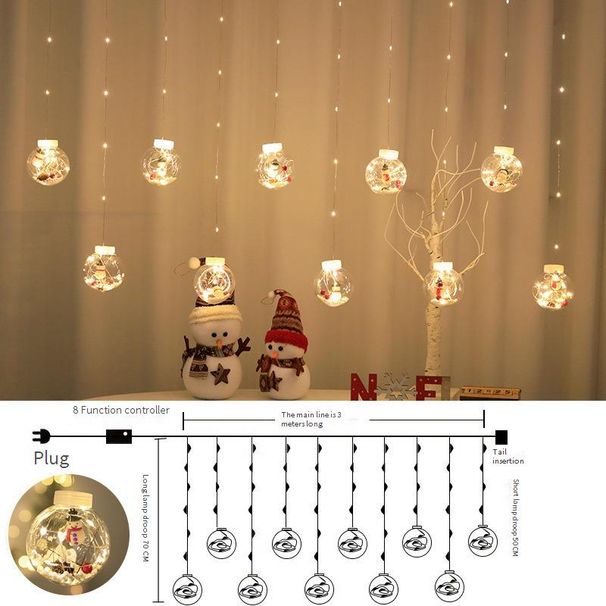Schneemann-Weihnachtslichterkette – USB-betriebene LED-Lichterkette für Fenster-, Baum- und Weihnachtsdekorationen, Warmweiß, 3 m Länge, 120 LEDs_voghion.com