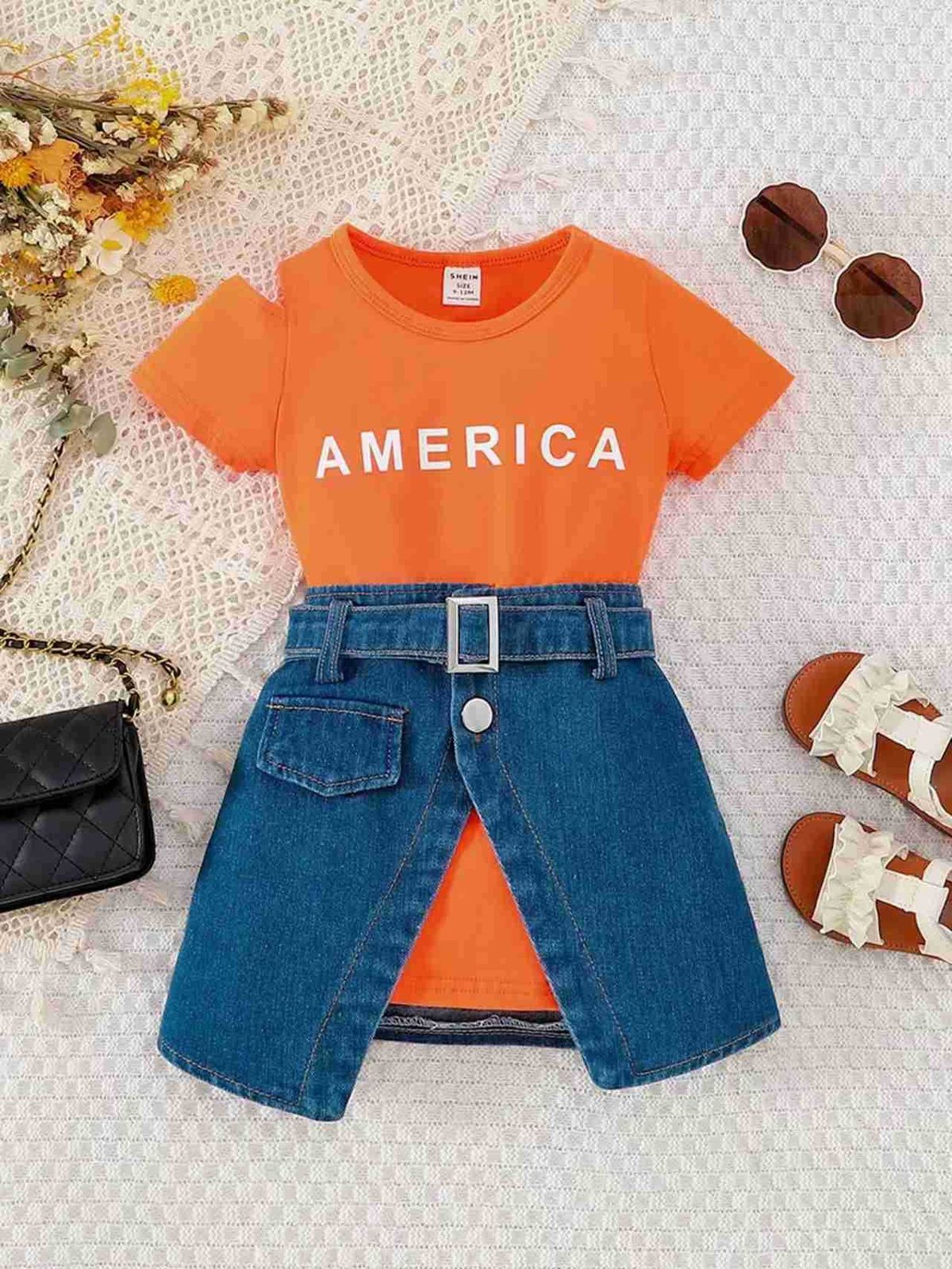 Mutter & Kinder kinder off-die-schulter brief lange top unregelmäßigen denim rock casual mädchen anzug_voghion.com