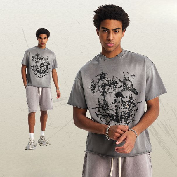 T-shirt à manches courtes en coton pour homme, imprimé streetwear personnalisé_voghion.com