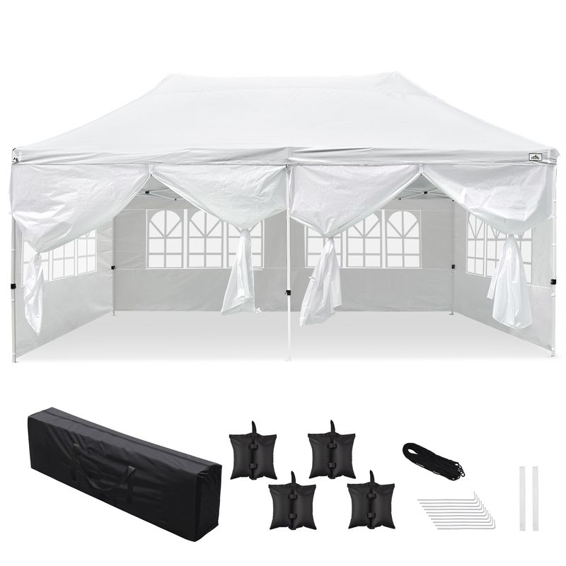 10X20ft EZ Pop Up Canopy Folding Gazebo/White_voghion.com