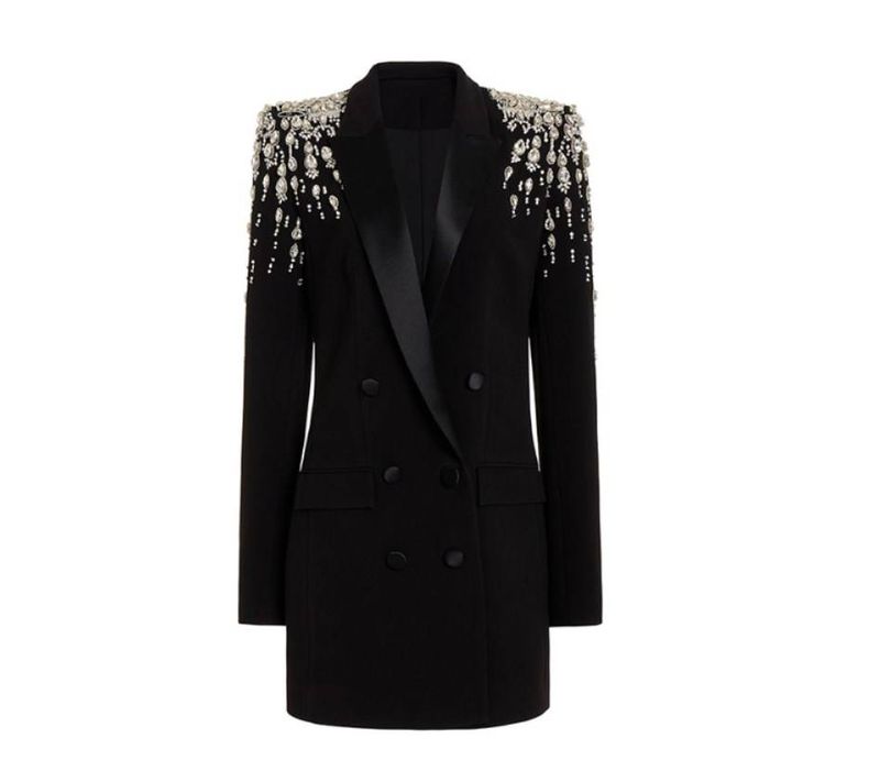 Women's fashion beaded and diamond-studded slim-fit suit jacket_voghion.com