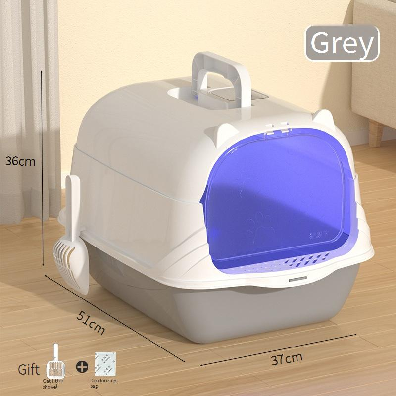 Pet Products Cat Litter Box Fully Enclosed Large Anti Splash Deodorizing Cat Toilet With Handle Flip Cover Cat Feces Box_voghion.com
