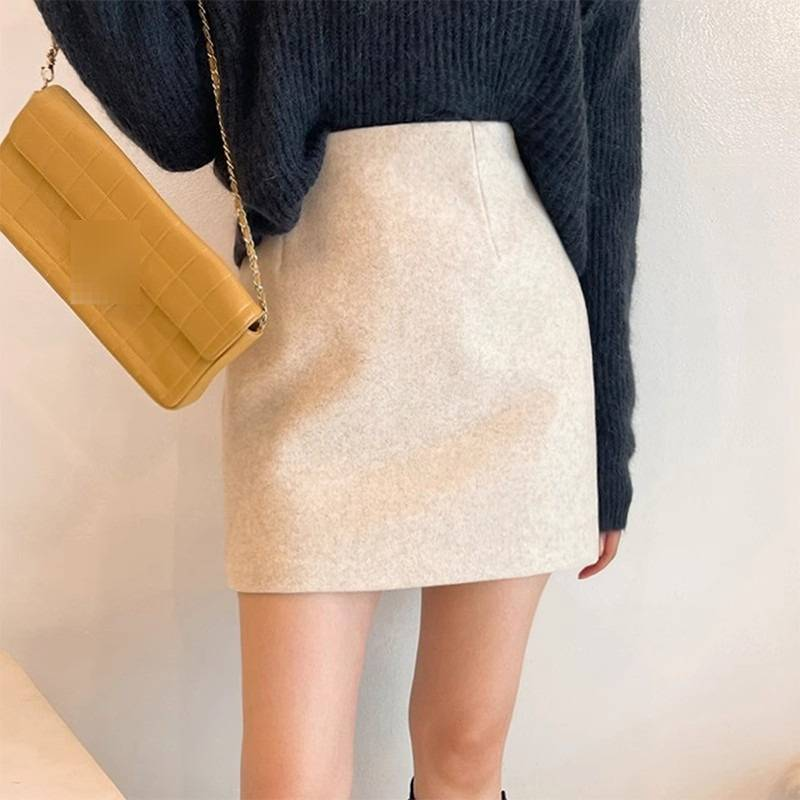 K Woolen A-line Skirt For Women, New High-Waist, Drape Pleated, Slimming, Thickened, Short Sk_voghion.com