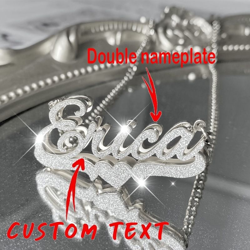 Collana con ciondolo a doppio strato con cuore opaco in acciaio inossidabile con nome personalizzato fai da te, molto venduta, con targhetta 3D_voghion.com