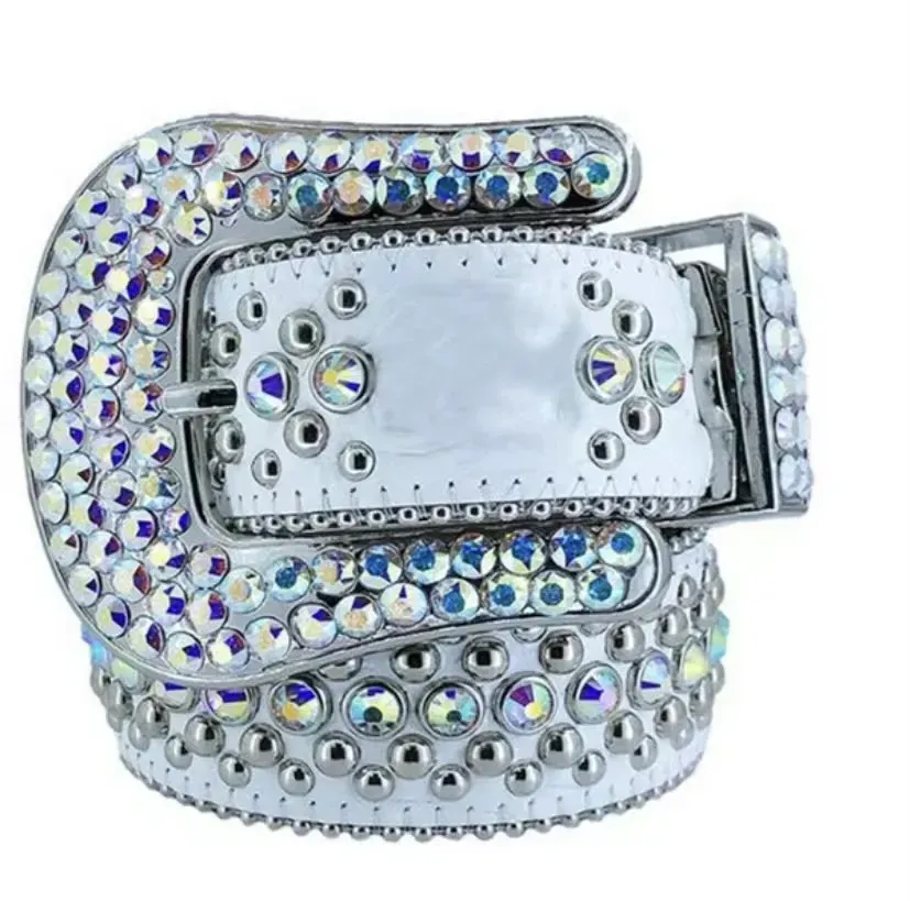 Designer Bb Simon Fashion trends Belt for Men Women Shiny diamond Black Blue white multicolour with bling rhinestones_voghion.com