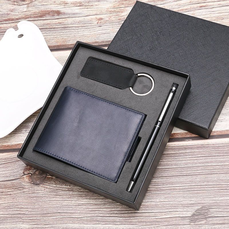 Herren-Geldbörsen-Set aus Leder, erste Schicht aus Rindsleder, Ticket-Clip, kurzes Leder-Geldbörsen-Geschenkset_voghion.com