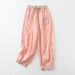 Women's Clothing elastic waist splicing lace-up fine cotton and linen loose and comfortable nine-point pants harem pants casual _voghion.com